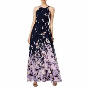 Betsy & Adam Halter Printed Evening Dress